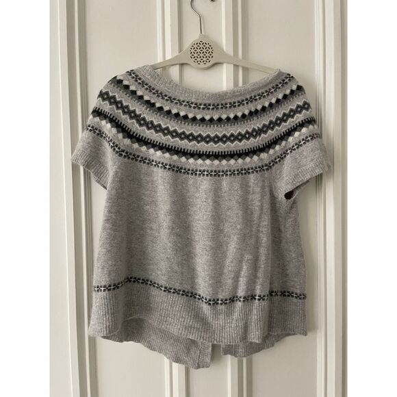 A. Gianetti Light gray white and dark gray short sleeve cardigan sweater L - Picture 4 of 5